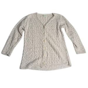 Aran Isles Heather Knit Cardigan Beige Ivory Wool Sweater Size Large Women
